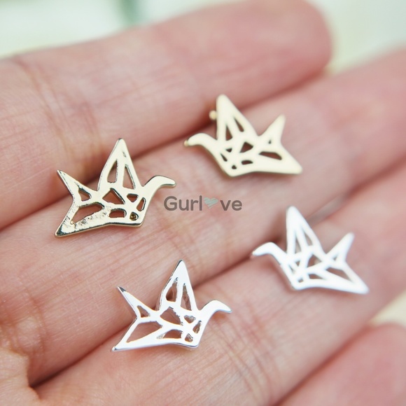 Origami Bird Stud Earrings - Picture 4 of 4